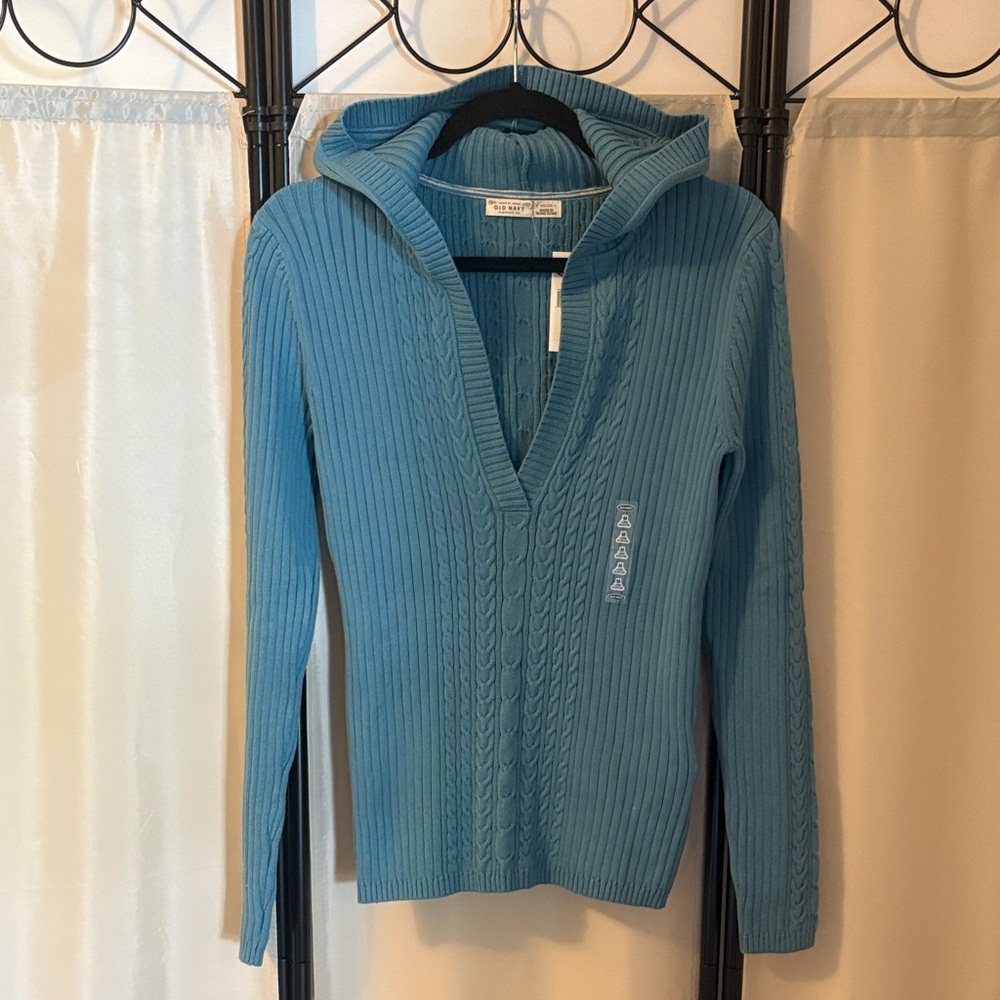 Old Navy Teal V-Neck Hooded Sweater